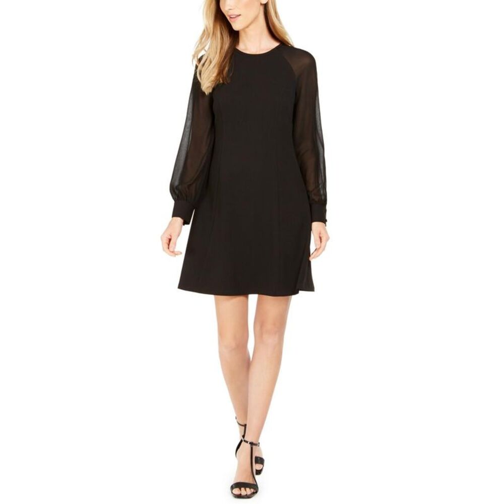 Calvin Klein Womens Black Illusion Knee-Length A-Line Wear to Work Dress NWT